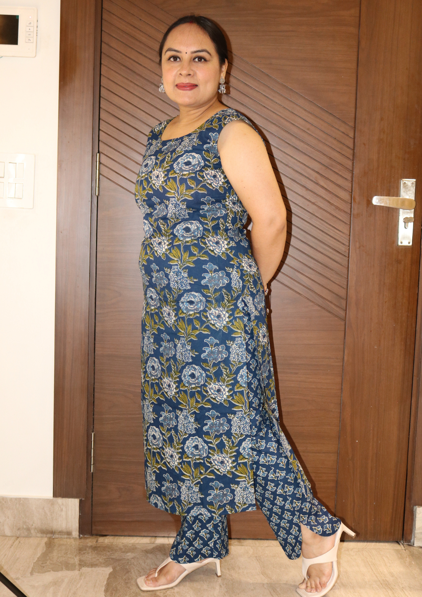 Nivira Indigo Floral Jaal Printed Sanganeri Cotton Co-Ord Set