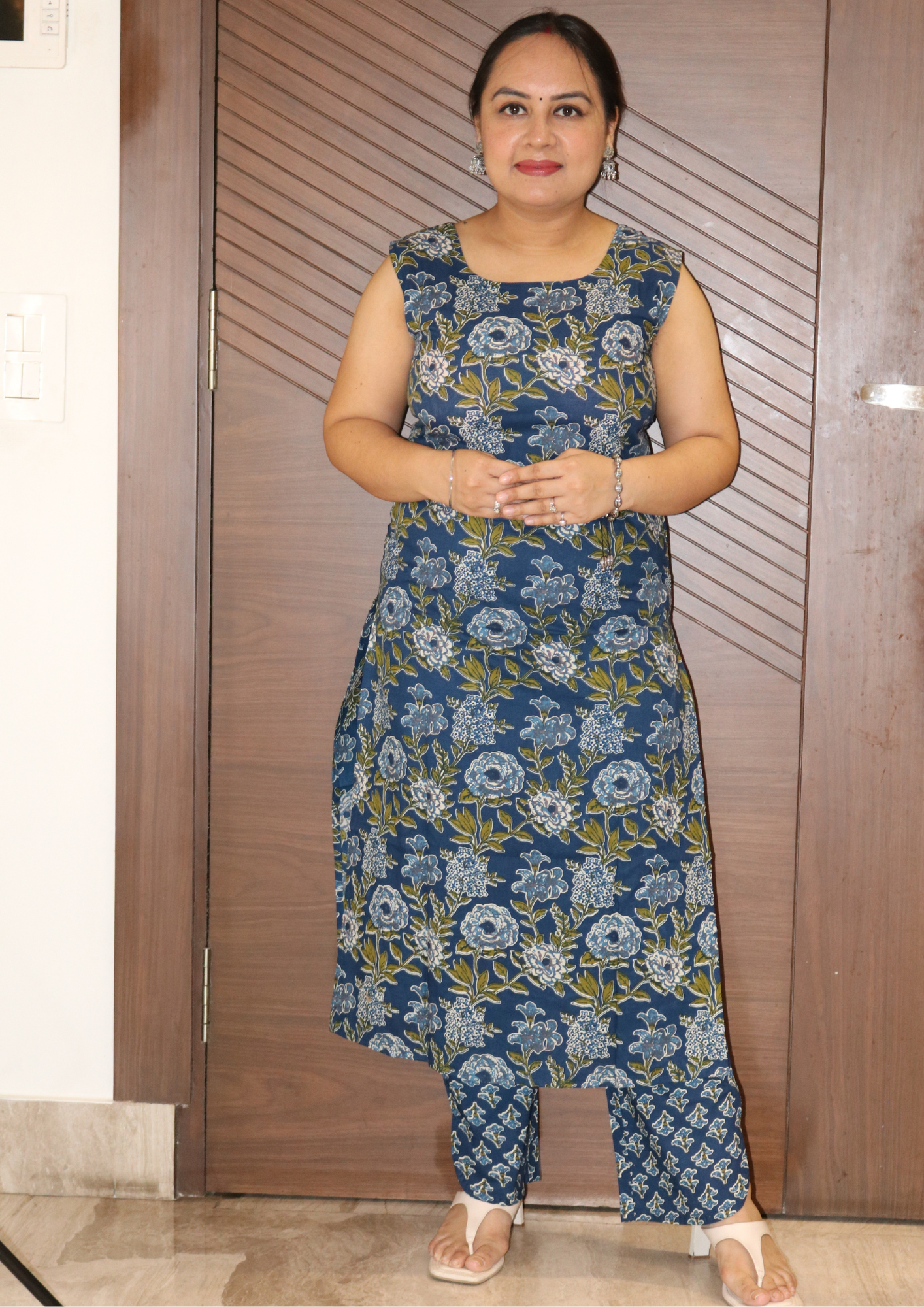 Nivira Indigo Floral Jaal Printed Sanganeri Cotton Co-Ord Set