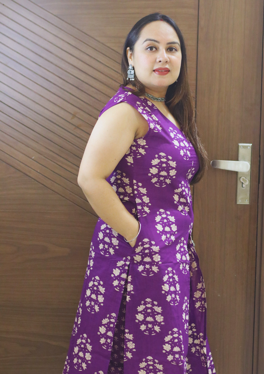 Zyara Voilet Floral Boota Printed Sanganeri Cotton Co-Ord Set