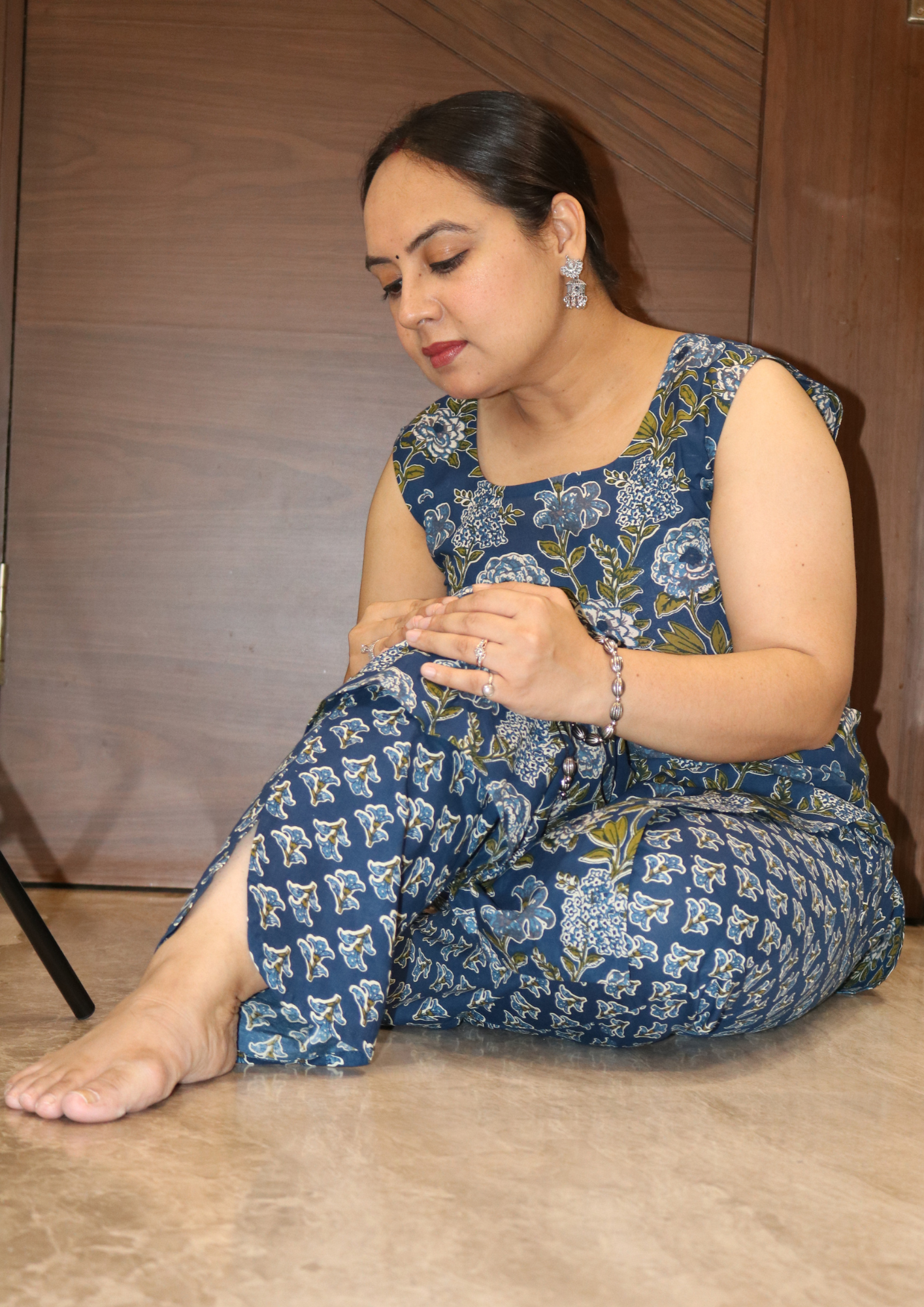 Nivira Indigo Floral Jaal Printed Sanganeri Cotton Co-Ord Set