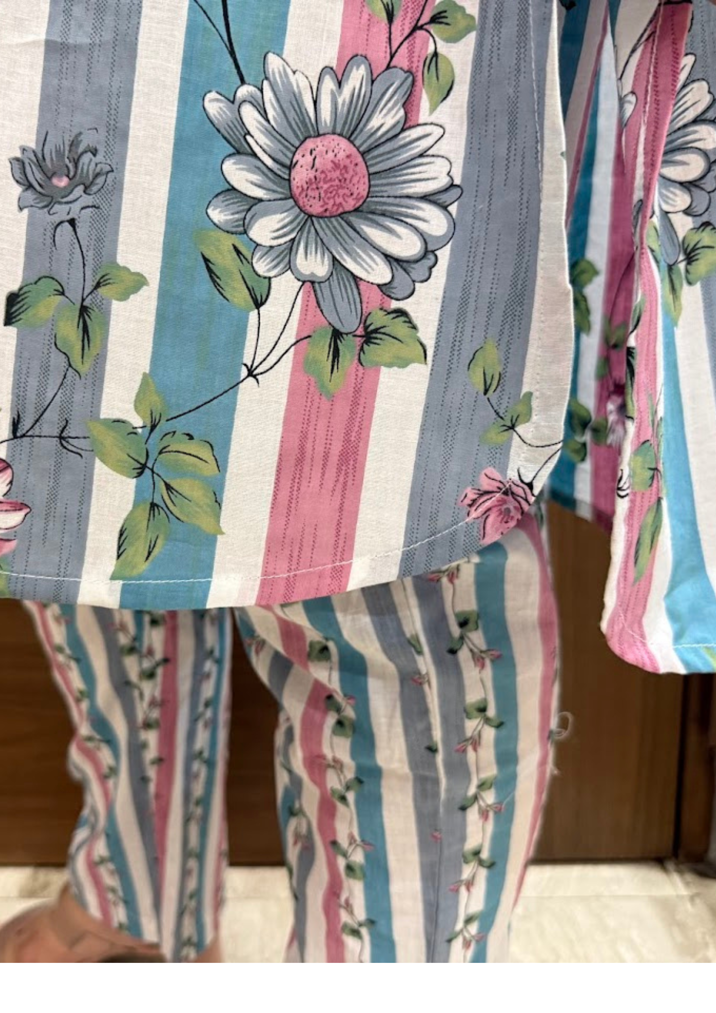 Eva Pastel Pink & Blue Cotton Floral Printed Co-Ord Set With Pants