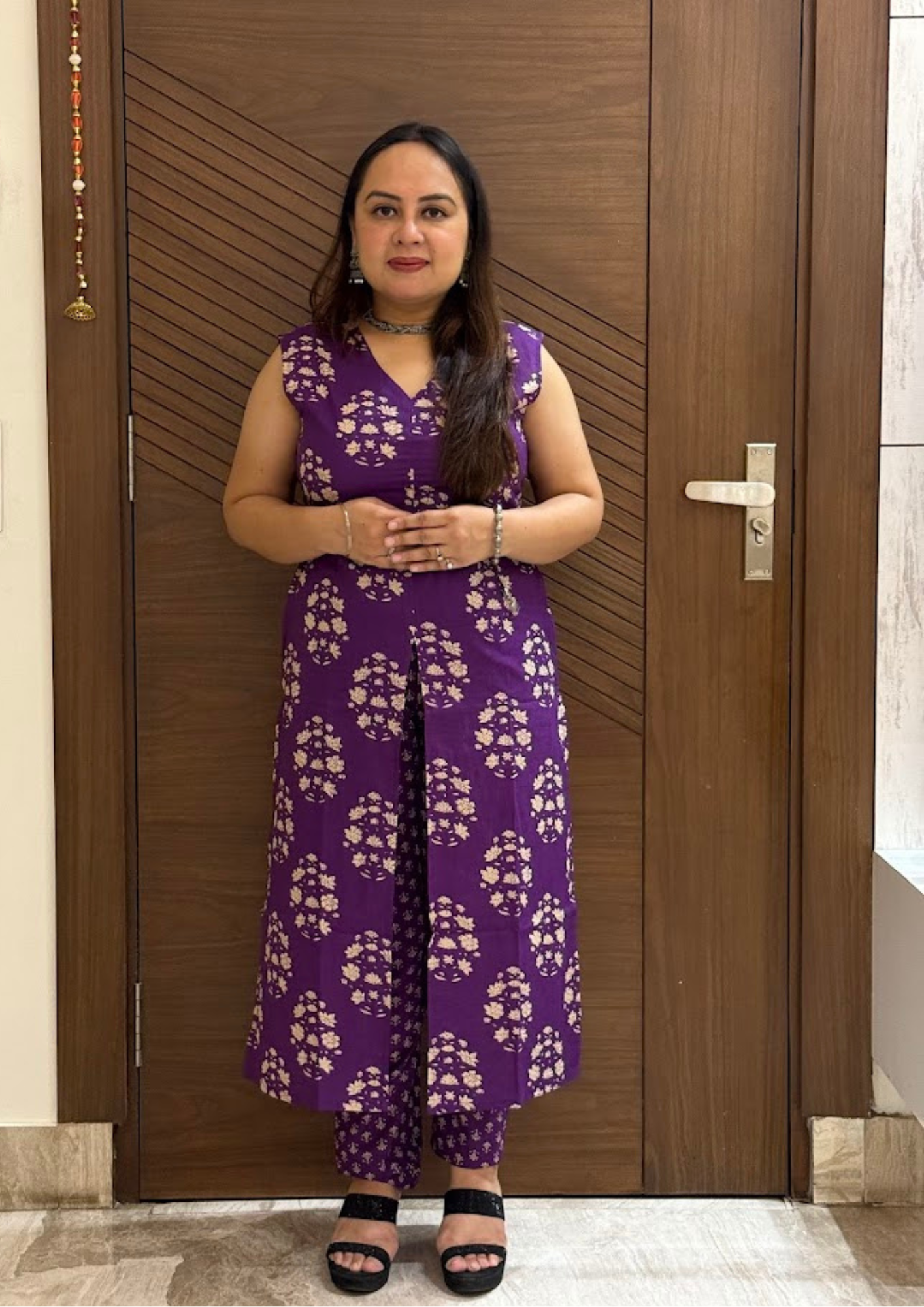 Zyara Voilet Floral Boota Printed Sanganeri Cotton Co-Ord Set