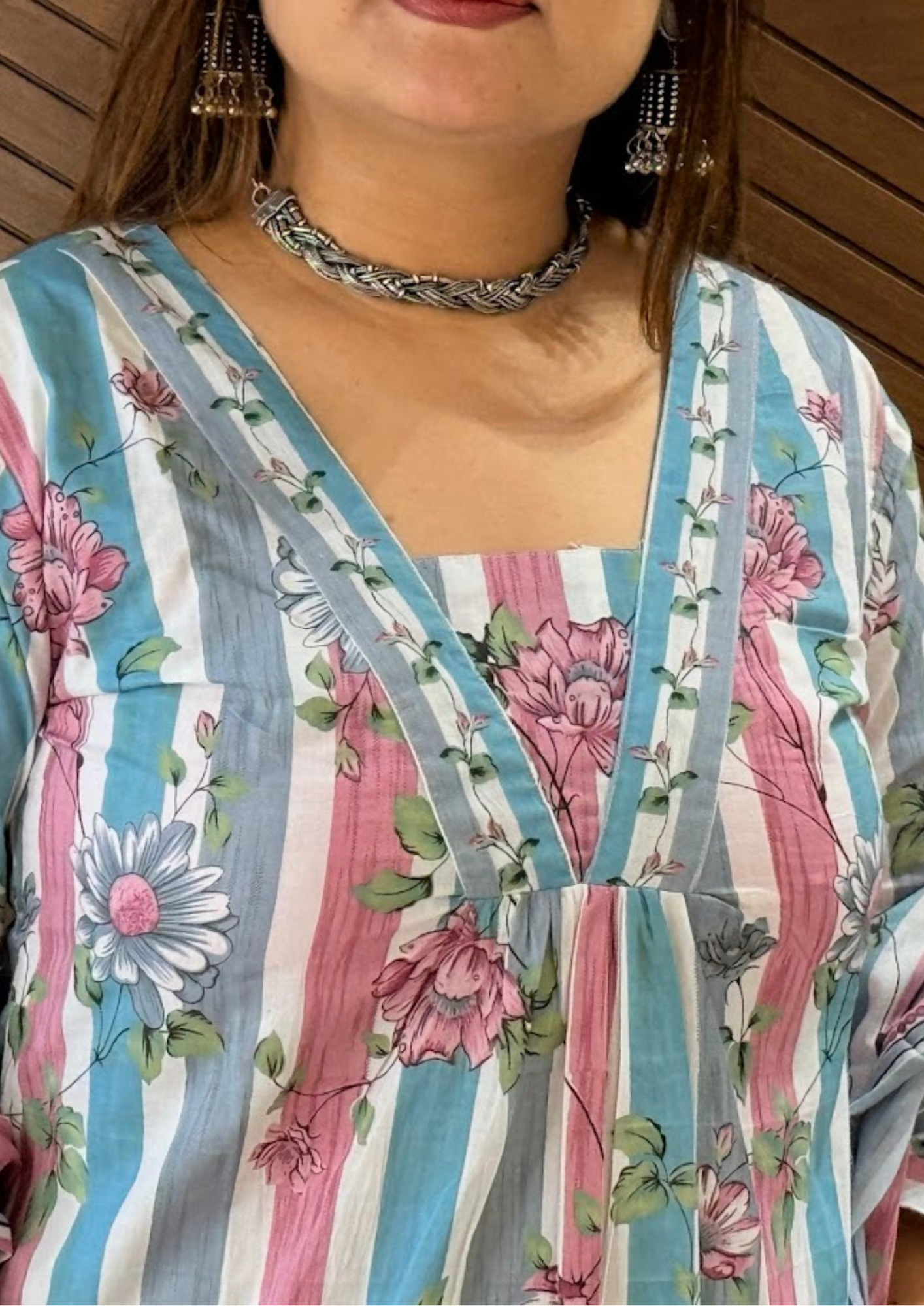 Sia Pastel Pink & Blue Cotton Floral Print Suit Set with Dupatta and Pant