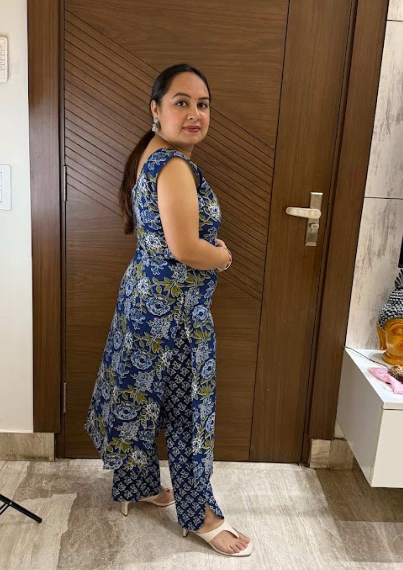 Nivira Indigo Floral Jaal Printed Sanganeri Cotton Co-Ord Set